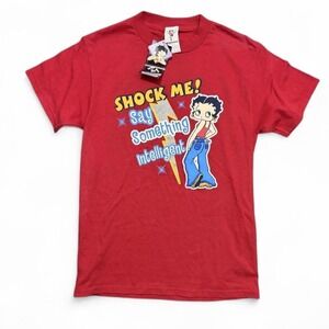 NWT Vintage Betty Boop Shirt Size Small Red Shock Me Graphic Rhinestone Y2K